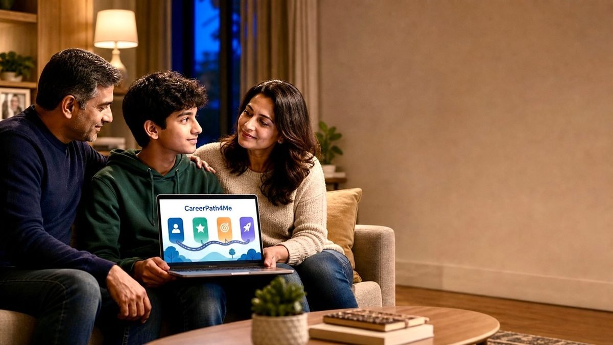 Parent and high school student reviewing career assessment results together